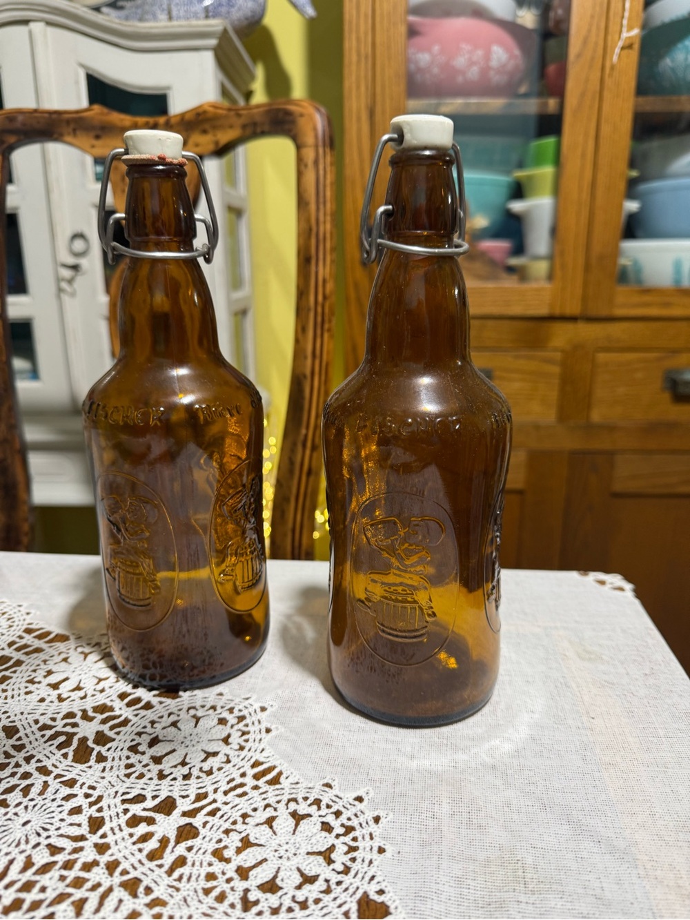 vintage Fischer Bière d'Alsace beer bottles from France set of 2